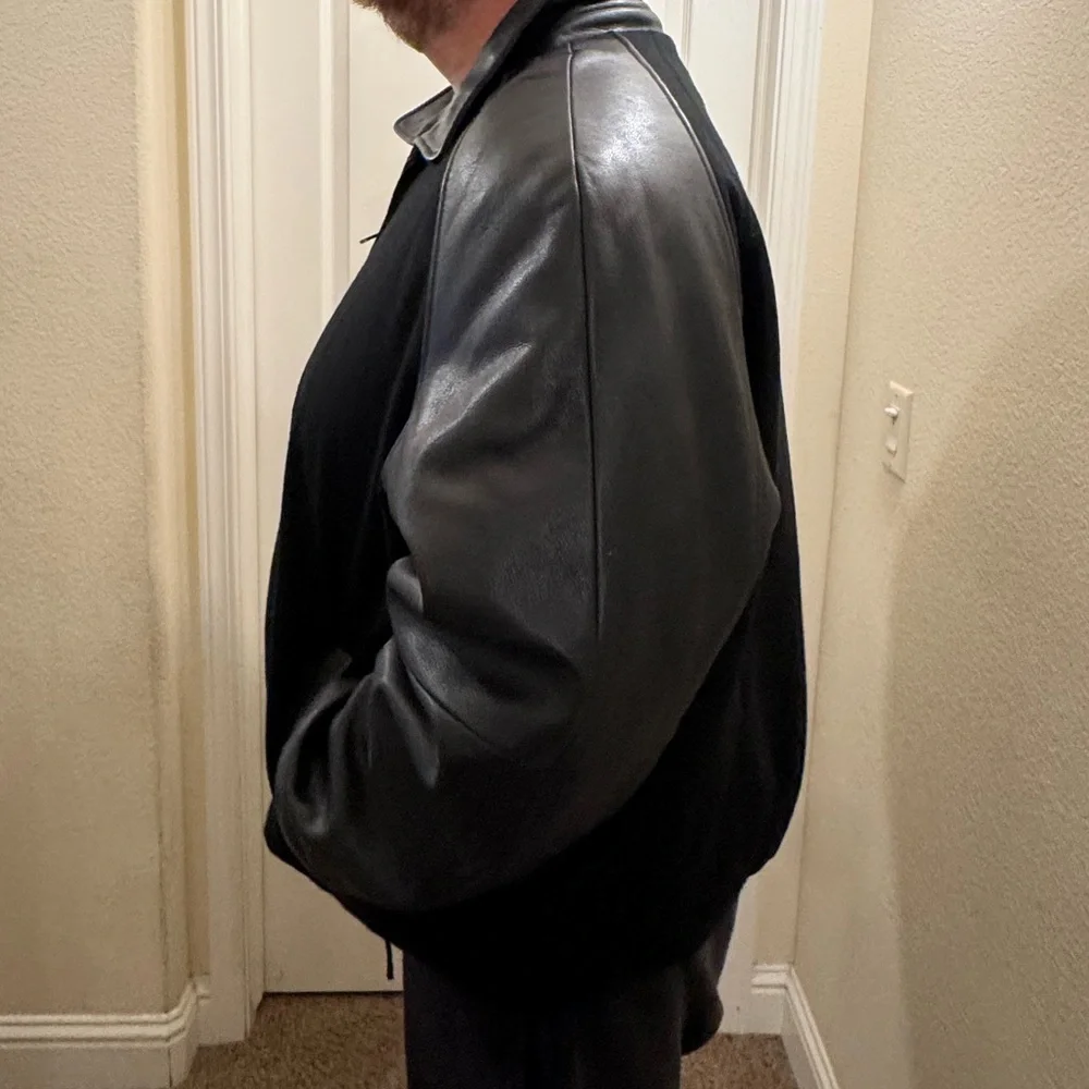 Excelled Men’s Collection Black Bomber Jacket with Leather Sleeves XXXXL